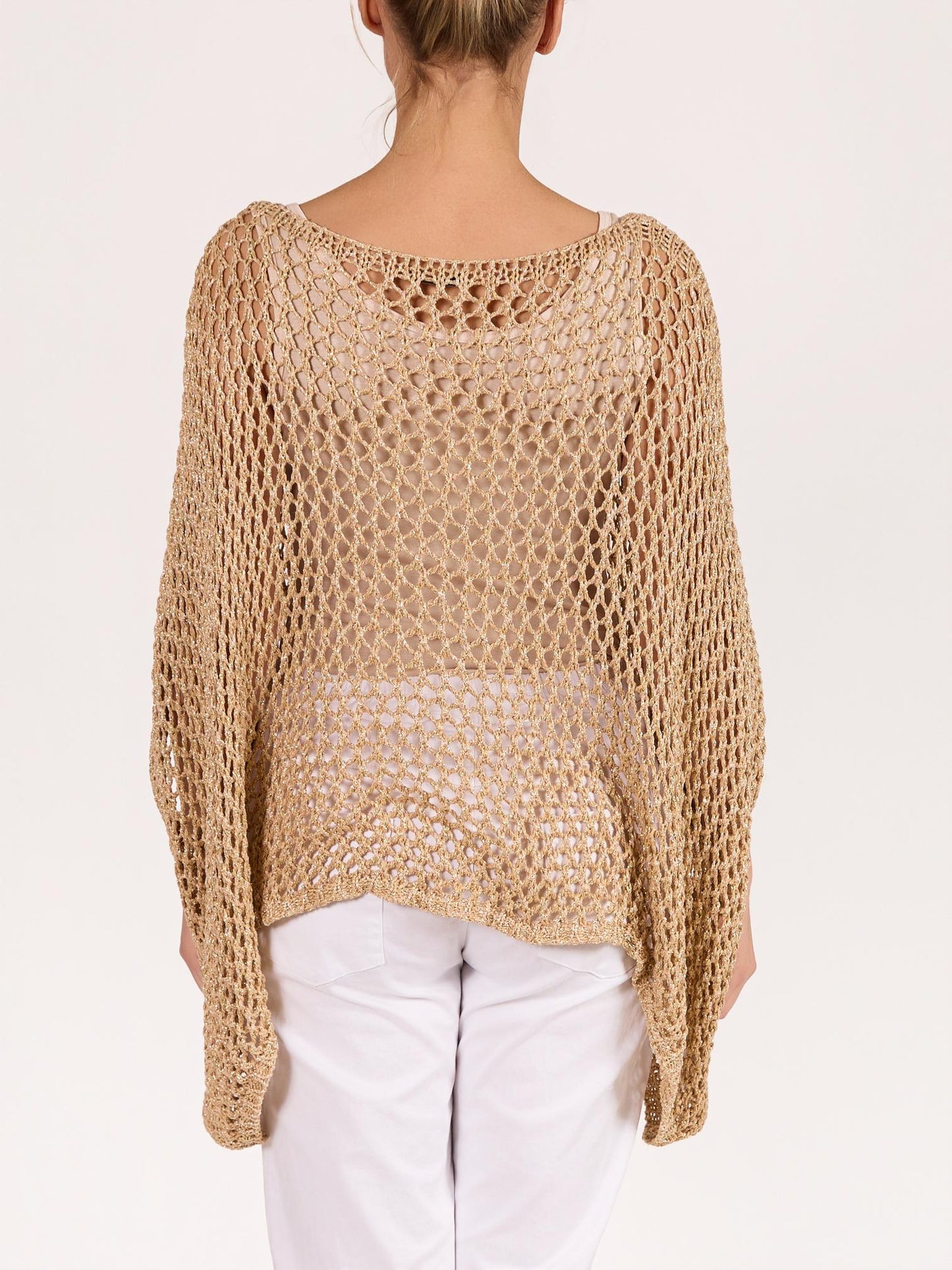 Gold Lurex Crochet Drop Shoulder Oversize Sweater