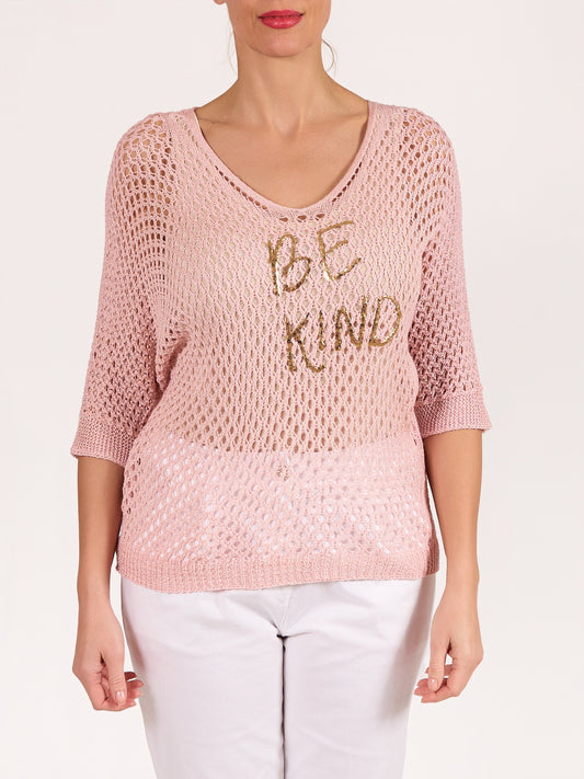 Rose V Neck Short Sleece BE KIND Crochet Pullover