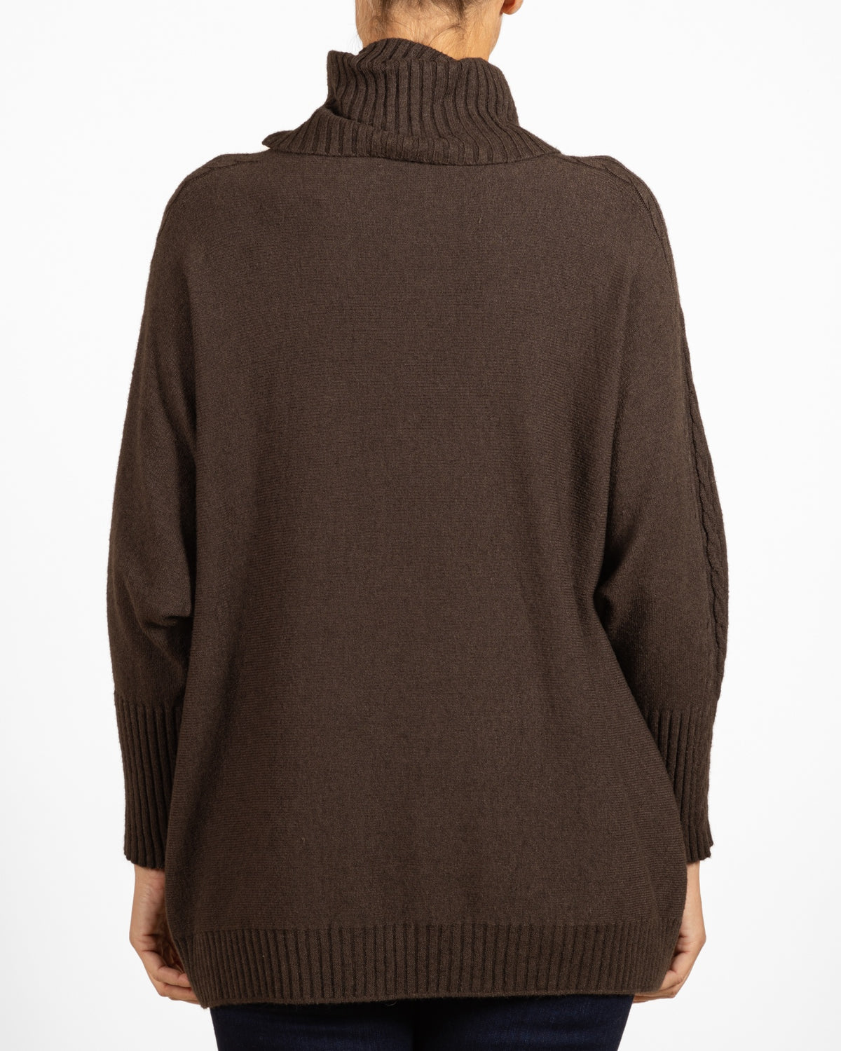 Espresso Cowl Neck Dolman Cableknit Sleeve Pullover