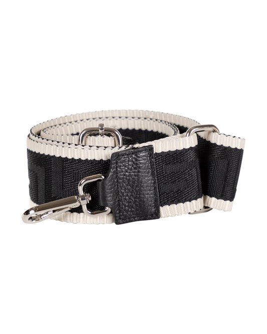 Adjustable Shoulder Bag Strap with Black and Beige Greek Key Design