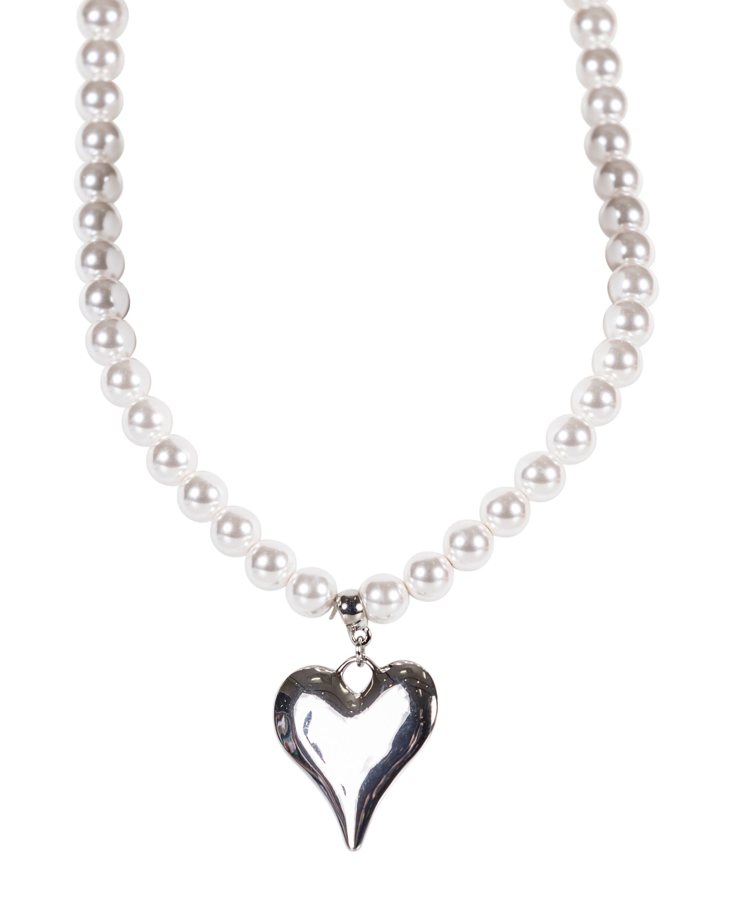 Pearl Necklace with Silver Heart Pendant