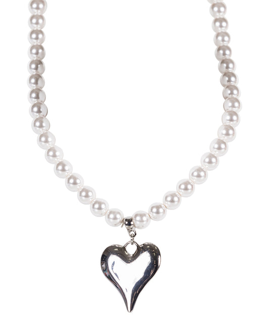 Pearl Necklace with Silver Heart Pendant