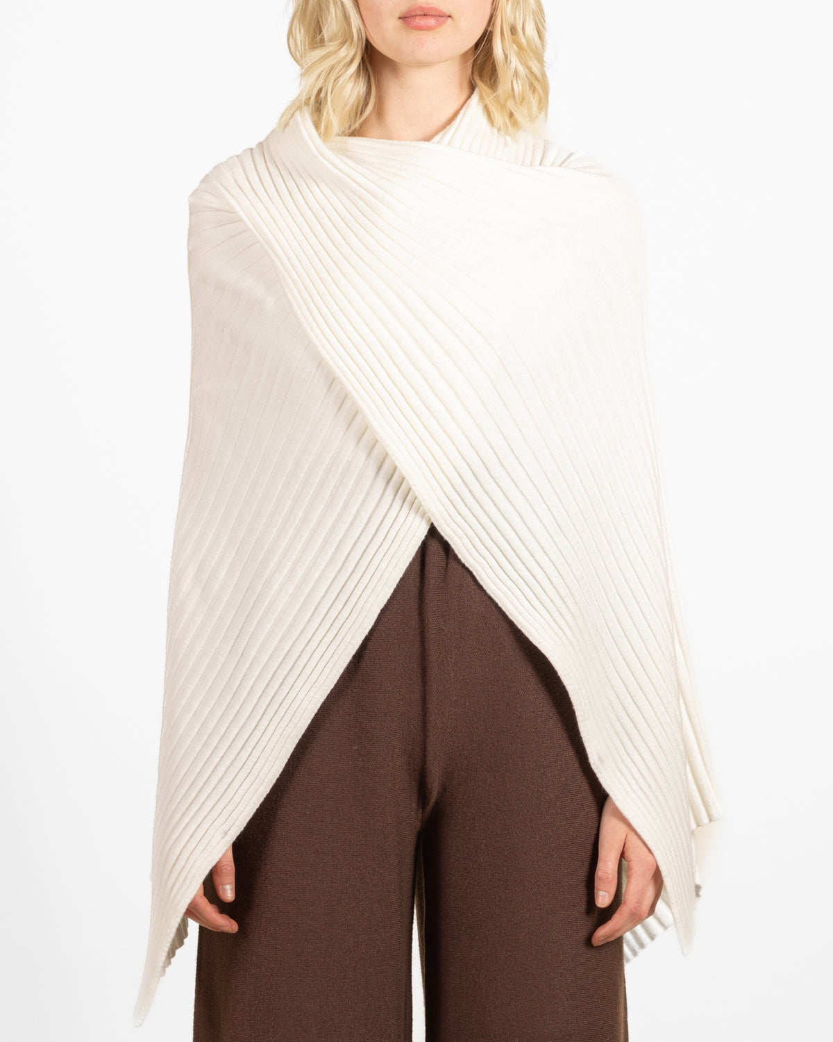 Snow Poor Boy Rib Shoulder Shrug Sweater