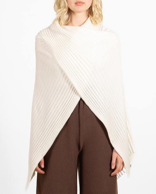 Snow Poor Boy Rib Shoulder Shrug Sweater