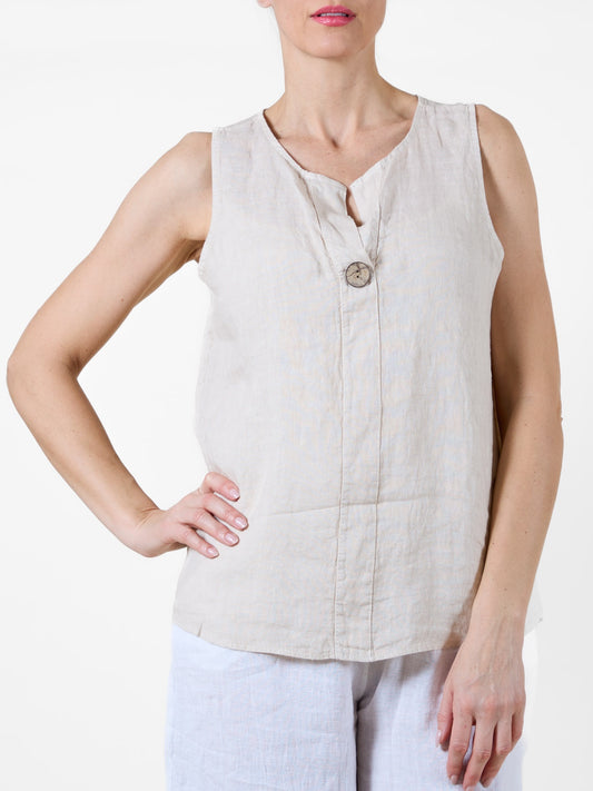 Sand Button Detail Hi-Low Tank Top