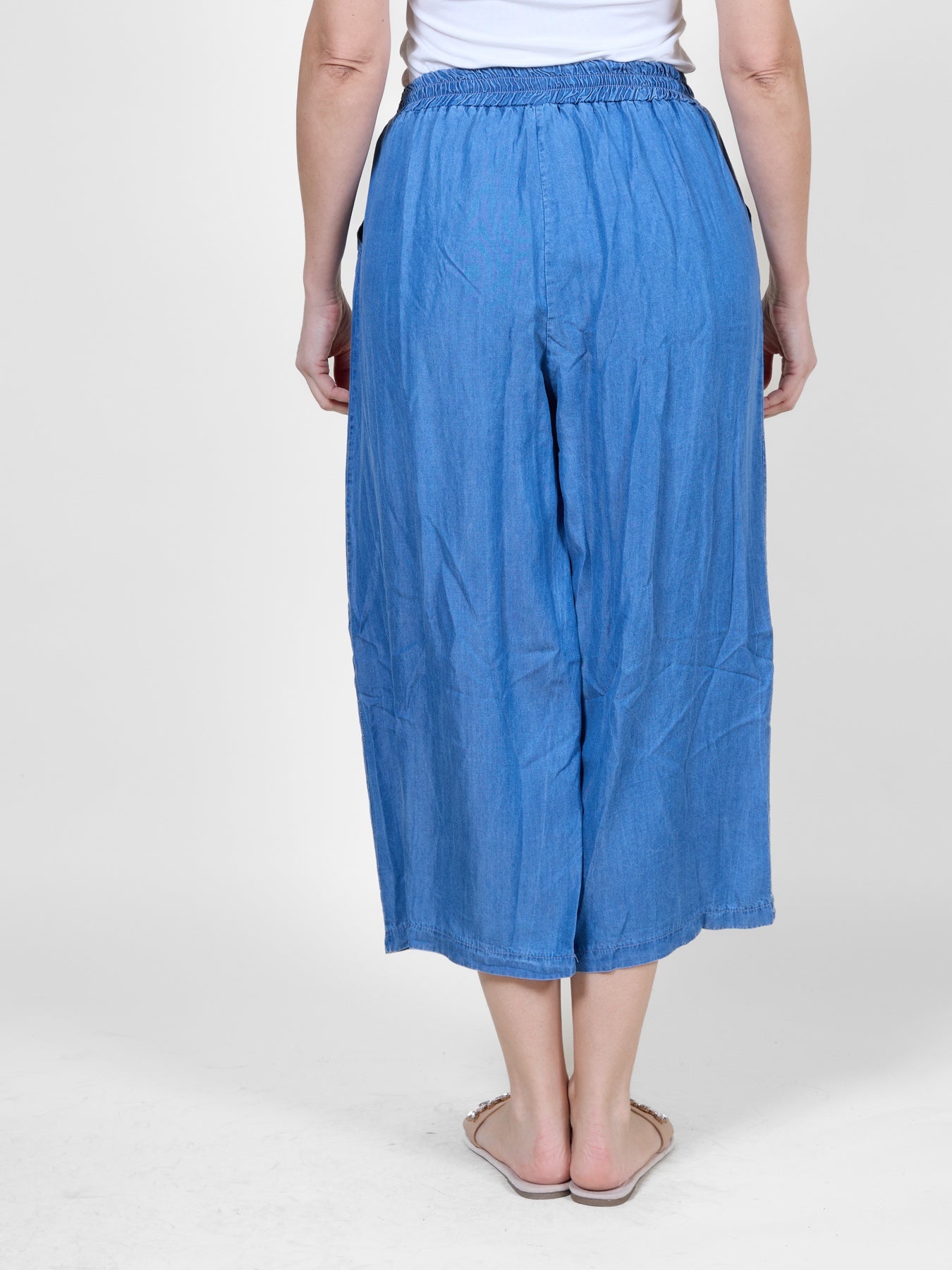 Dark Denim Pull-On Ankle-Length Pants