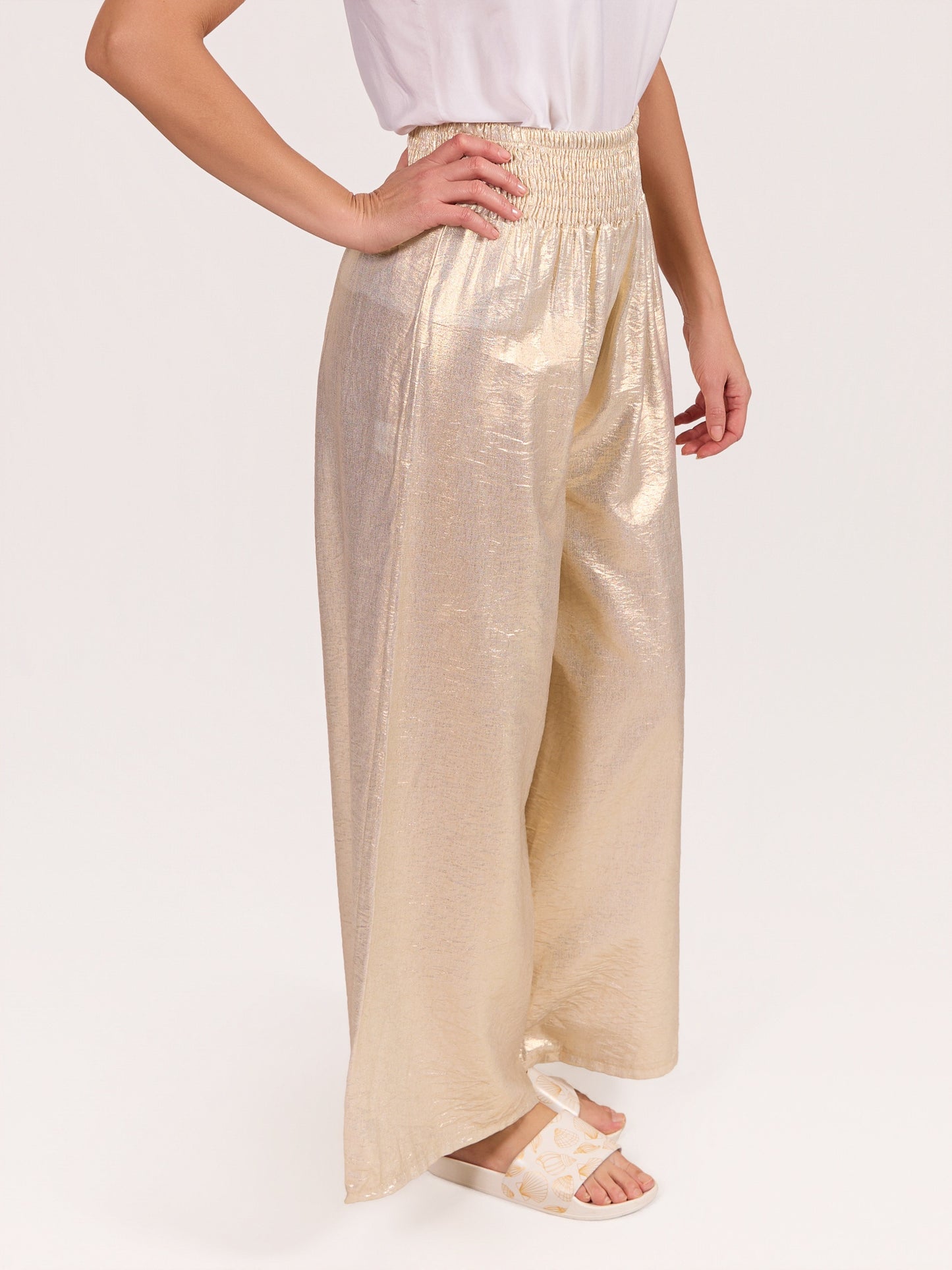 Light Gold Pull On Ruched Foil Pant