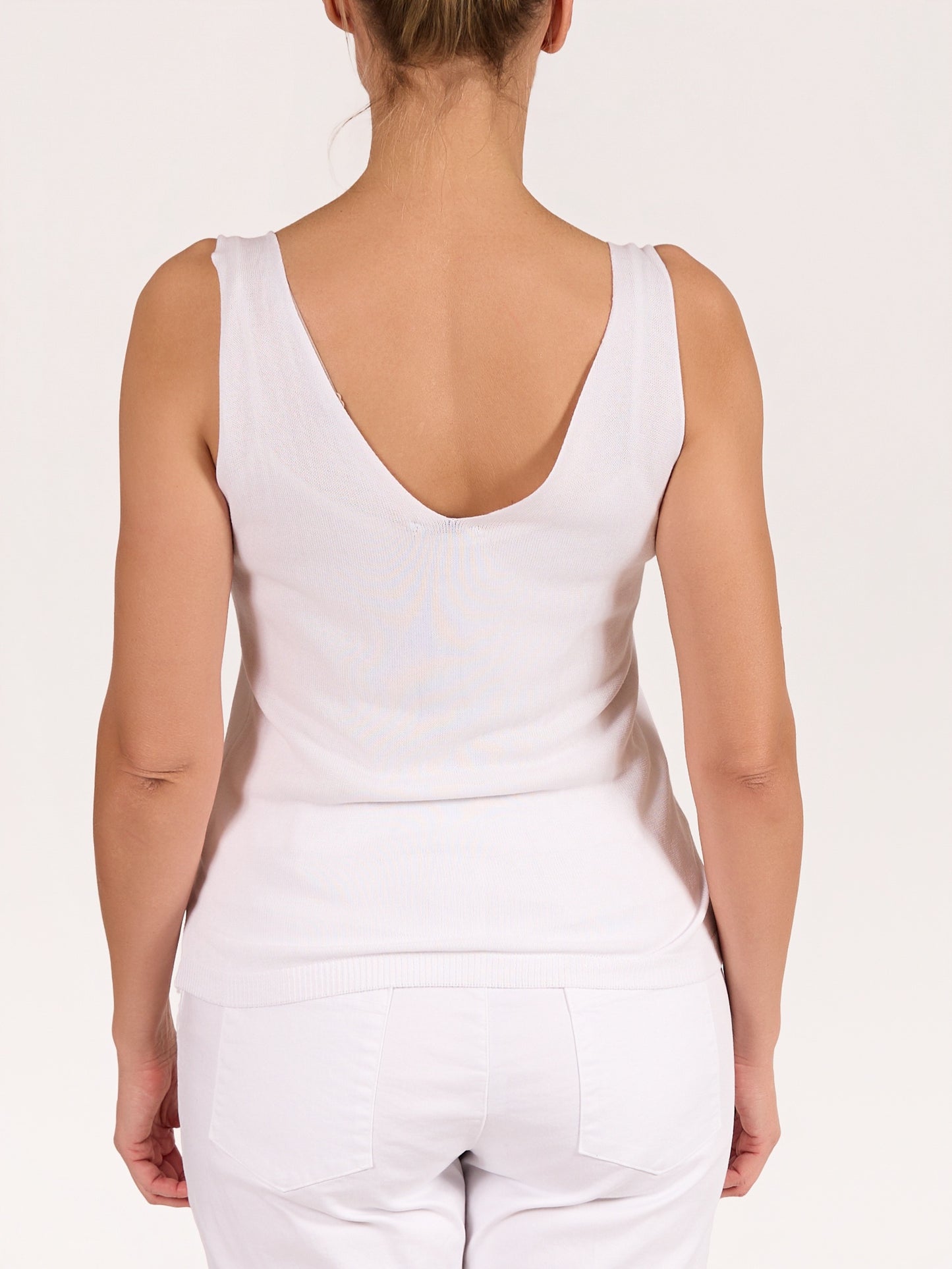 White Deep V Front & Back Tank Top