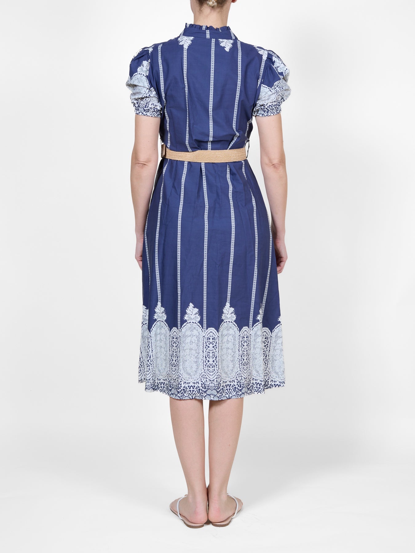 Midnight Button-Down Midi Shirt Dress with Woven Belt