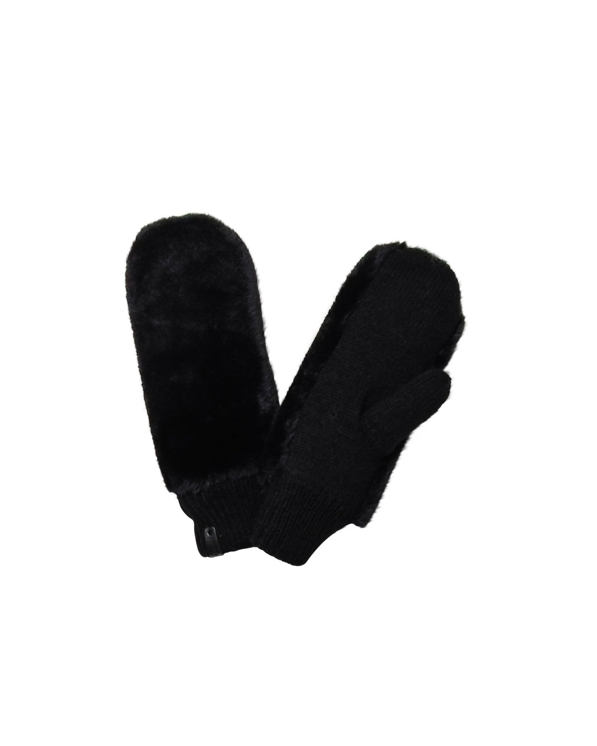 Black Knitted Mittens with Faux Fur