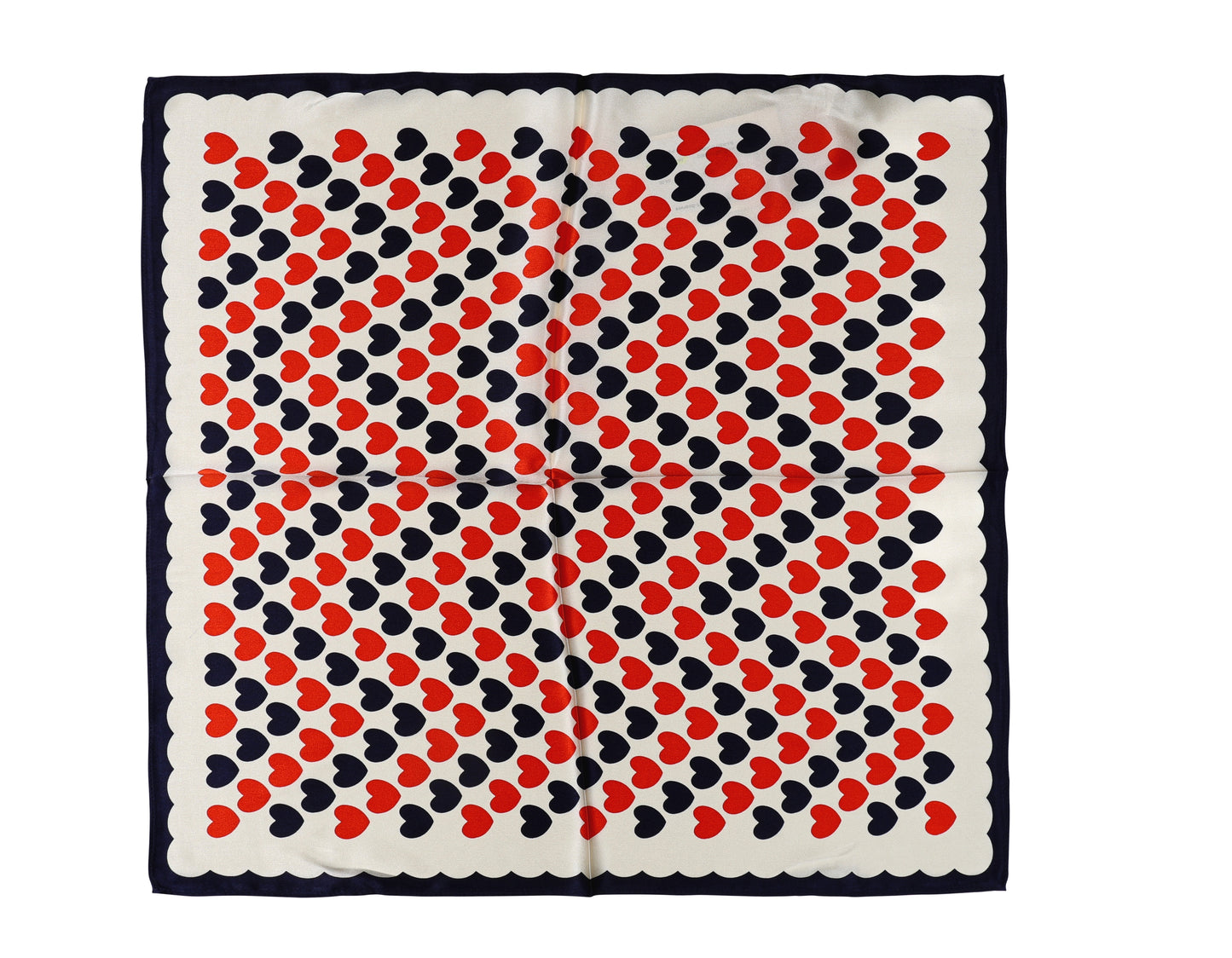 Decorative Heart Print Silk Scarf in Navy