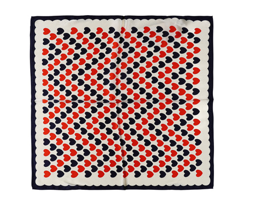 Decorative Heart Print Silk Scarf in Navy