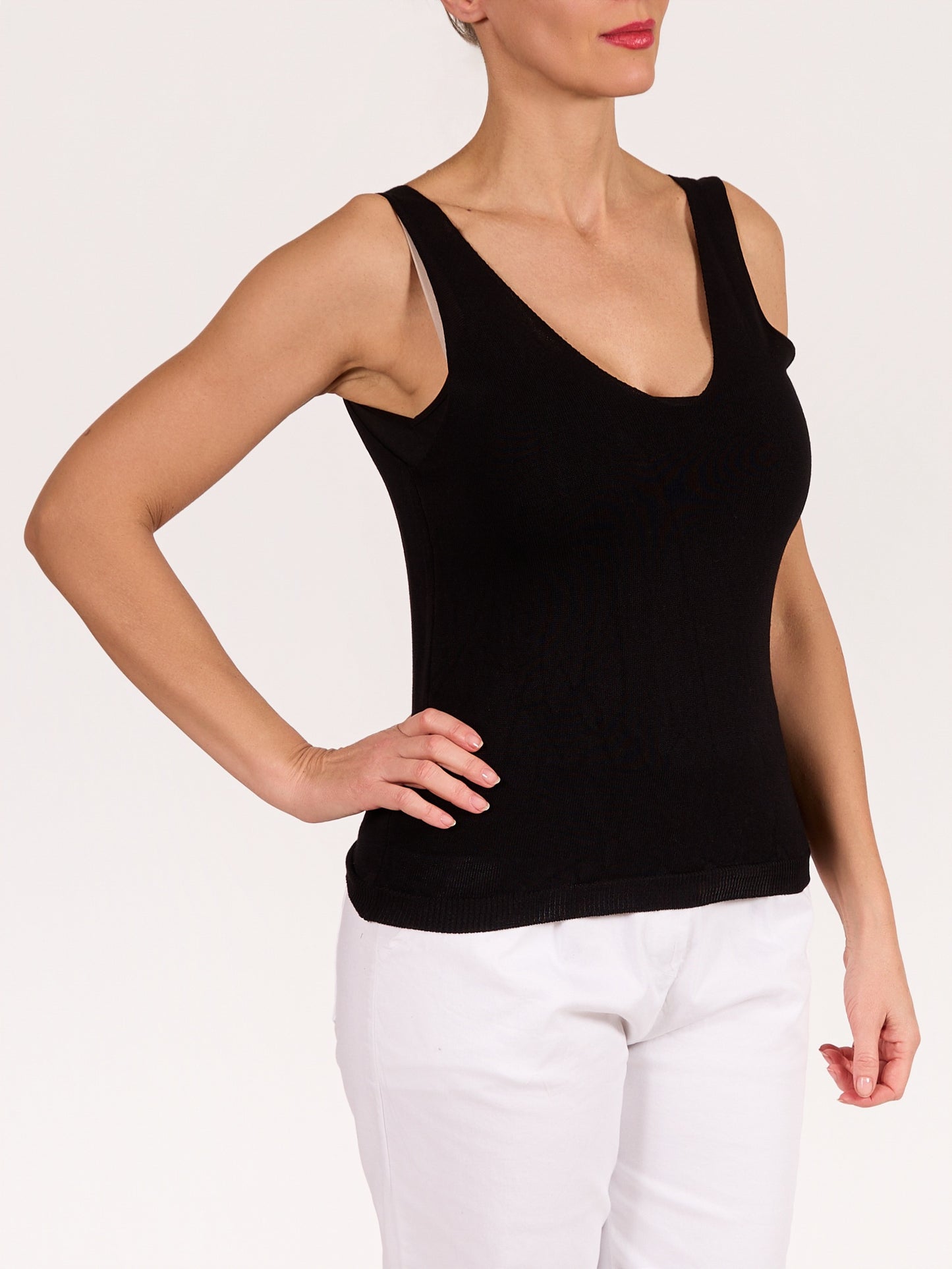 Black Deep V Front & Back Tank Top