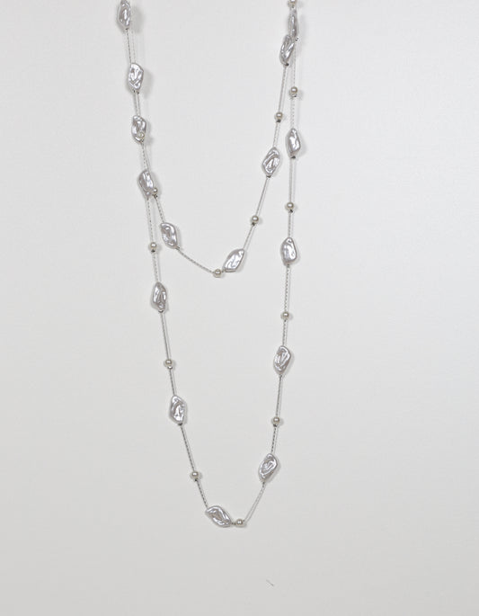 Long Pearl Necklace with Irregular Pearl Accents