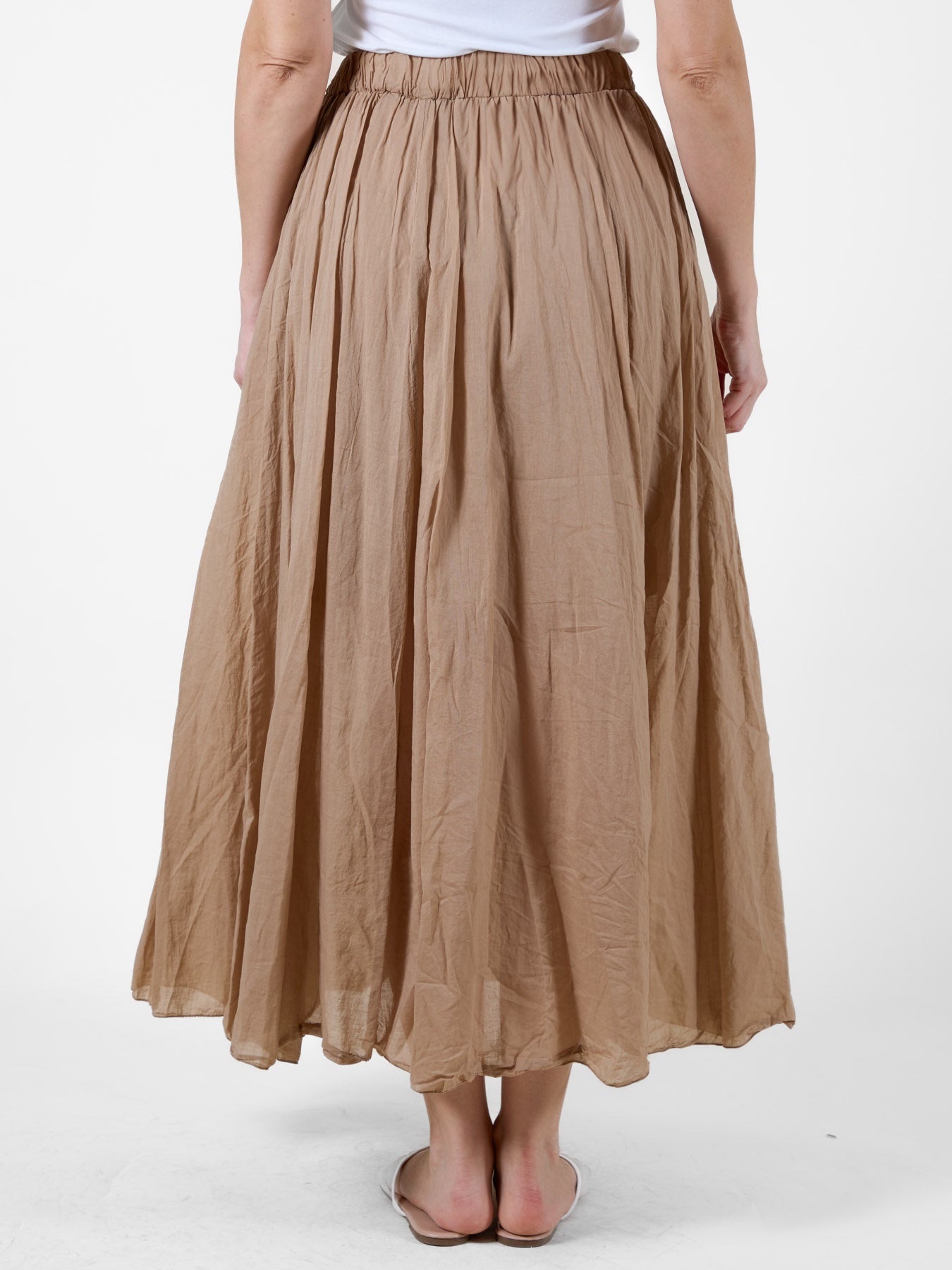 Taupe Long Flowing Beach Skirt with Elastic Waistband