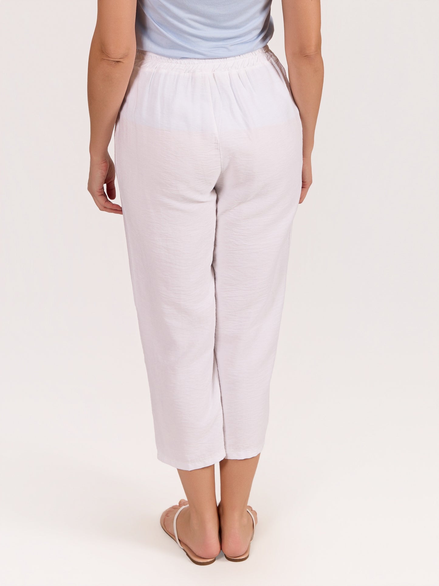 White Pull On Tie Trim Front Pant