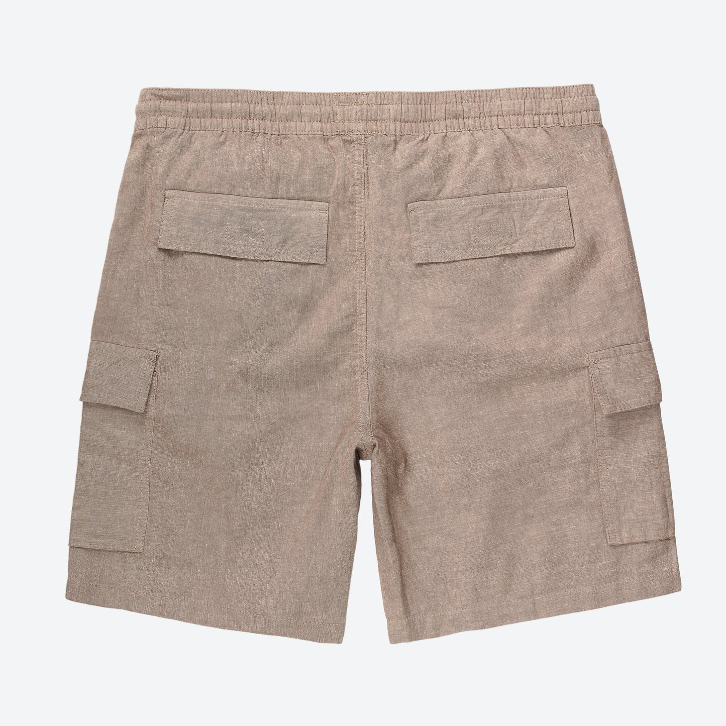 Men's Tan Linen Cotton Blend 8.5" Pull-On Cargo Shorts