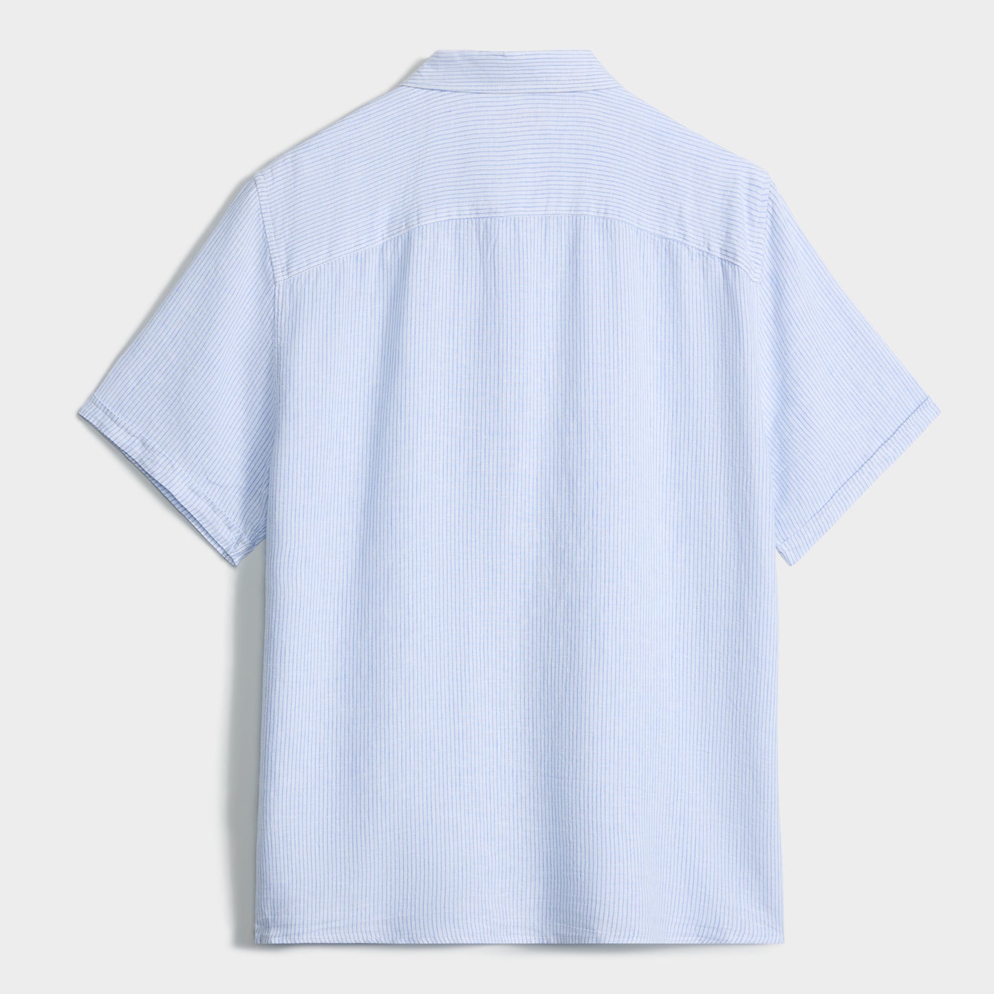 Men's Blue Stripe Short Sleeve Linen Blend Shirt
