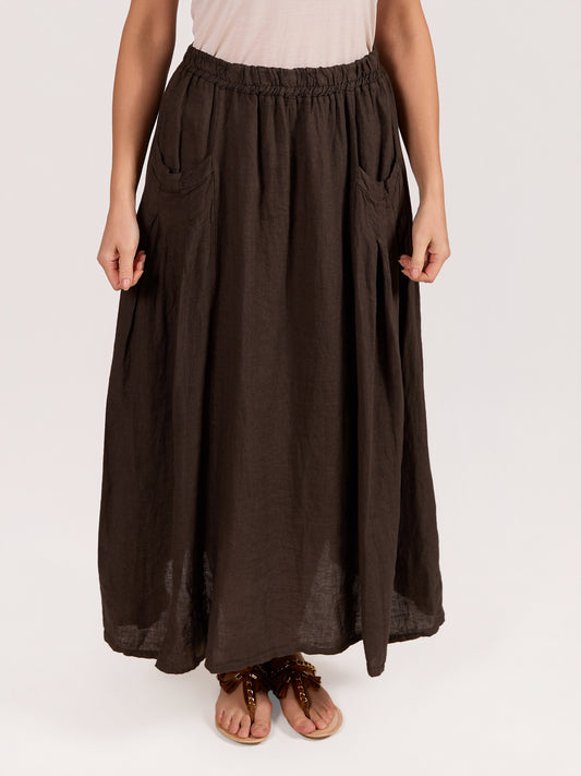 Espresso Pull On 2 Pleat Front Pocket Skirt