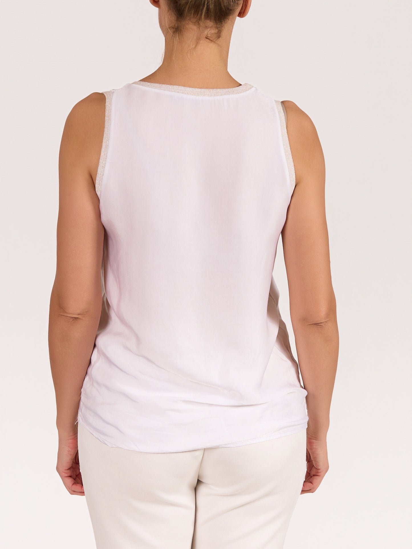 White Lurex Detail Satin Tank Top