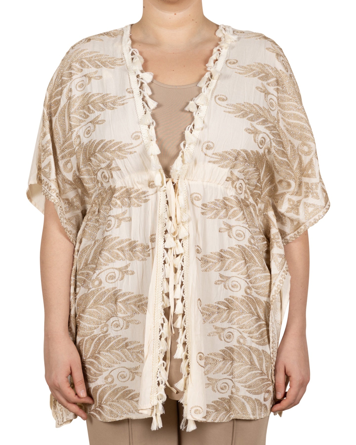Embroidered Open-Front Kimono