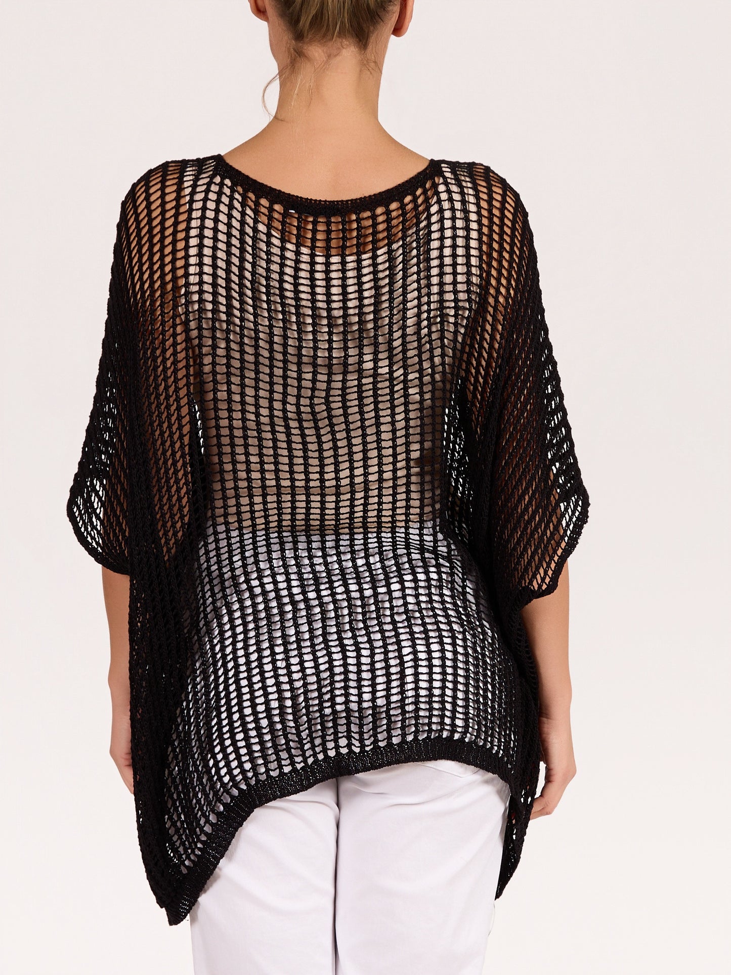 Black Drop Shoulder Mesh Overlay Top
