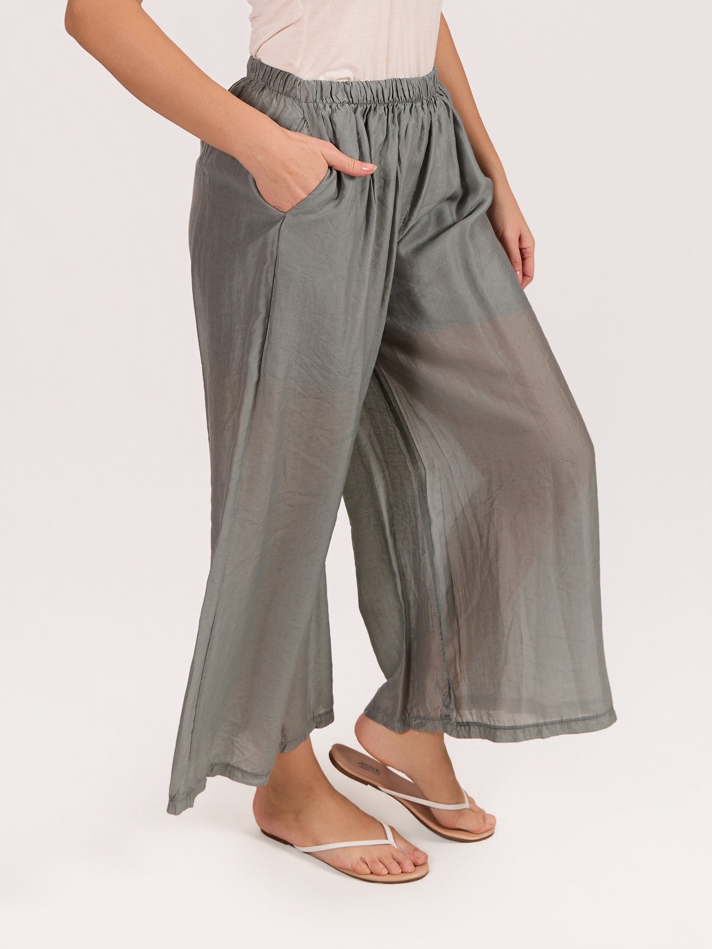 Khaki Pull on Pant With Partial Lining