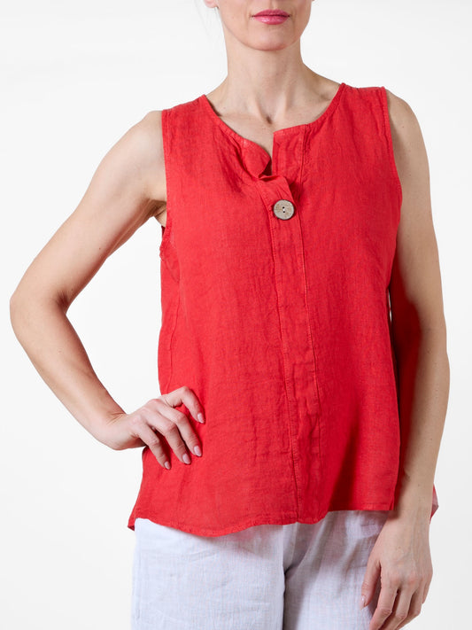 Red Button Detail Hi-Low Tank Top