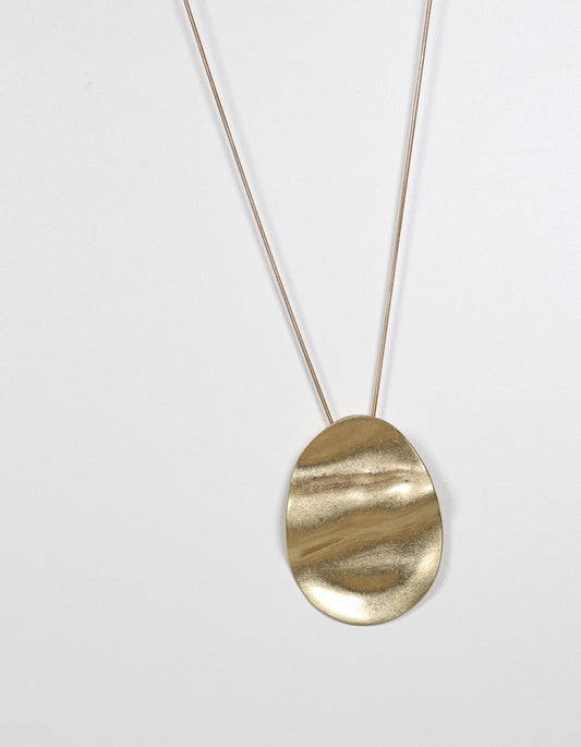 Gold Necklace with Rippled Oval Pendant