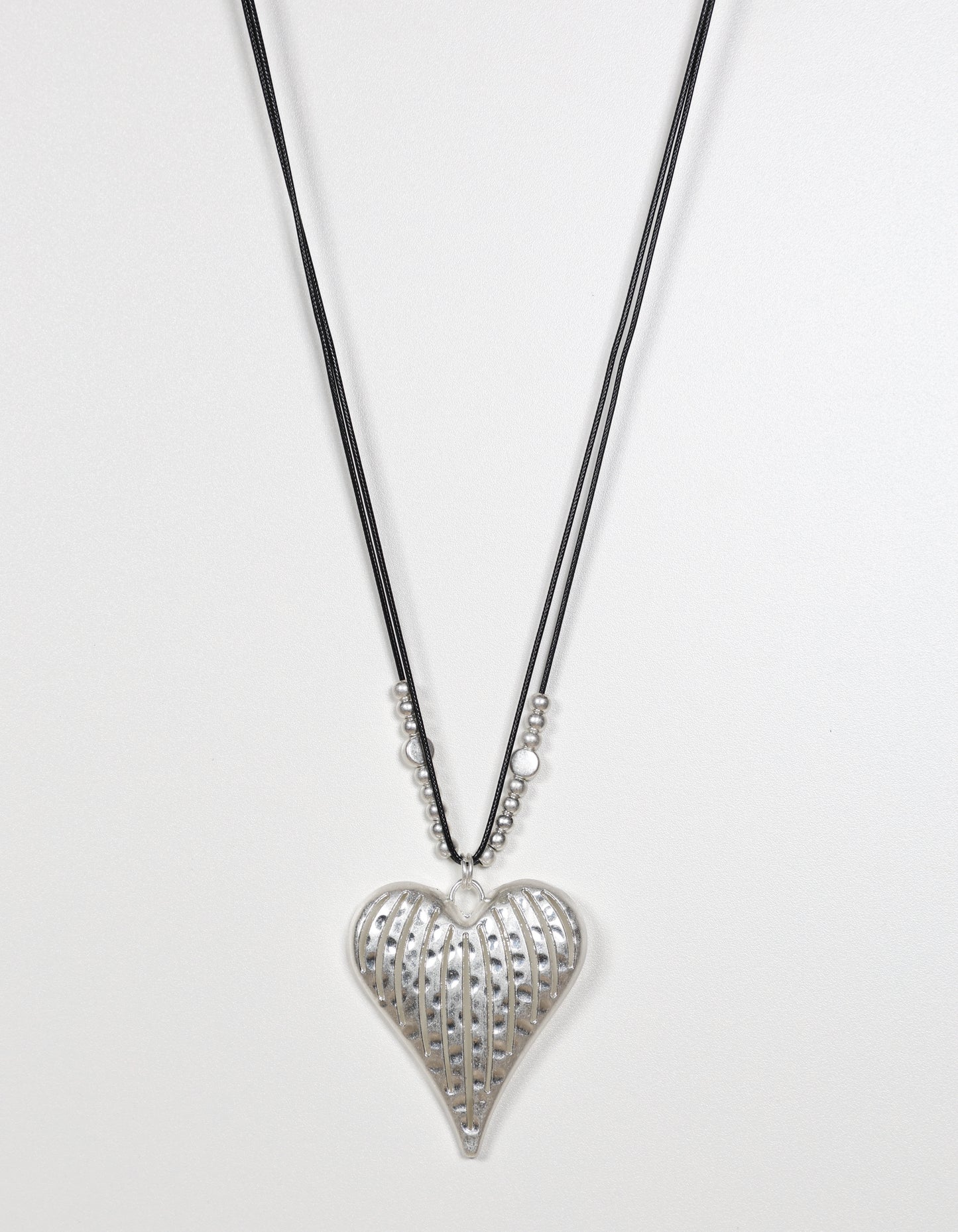 Silver Cord Necklace with Textured Heart Pendant