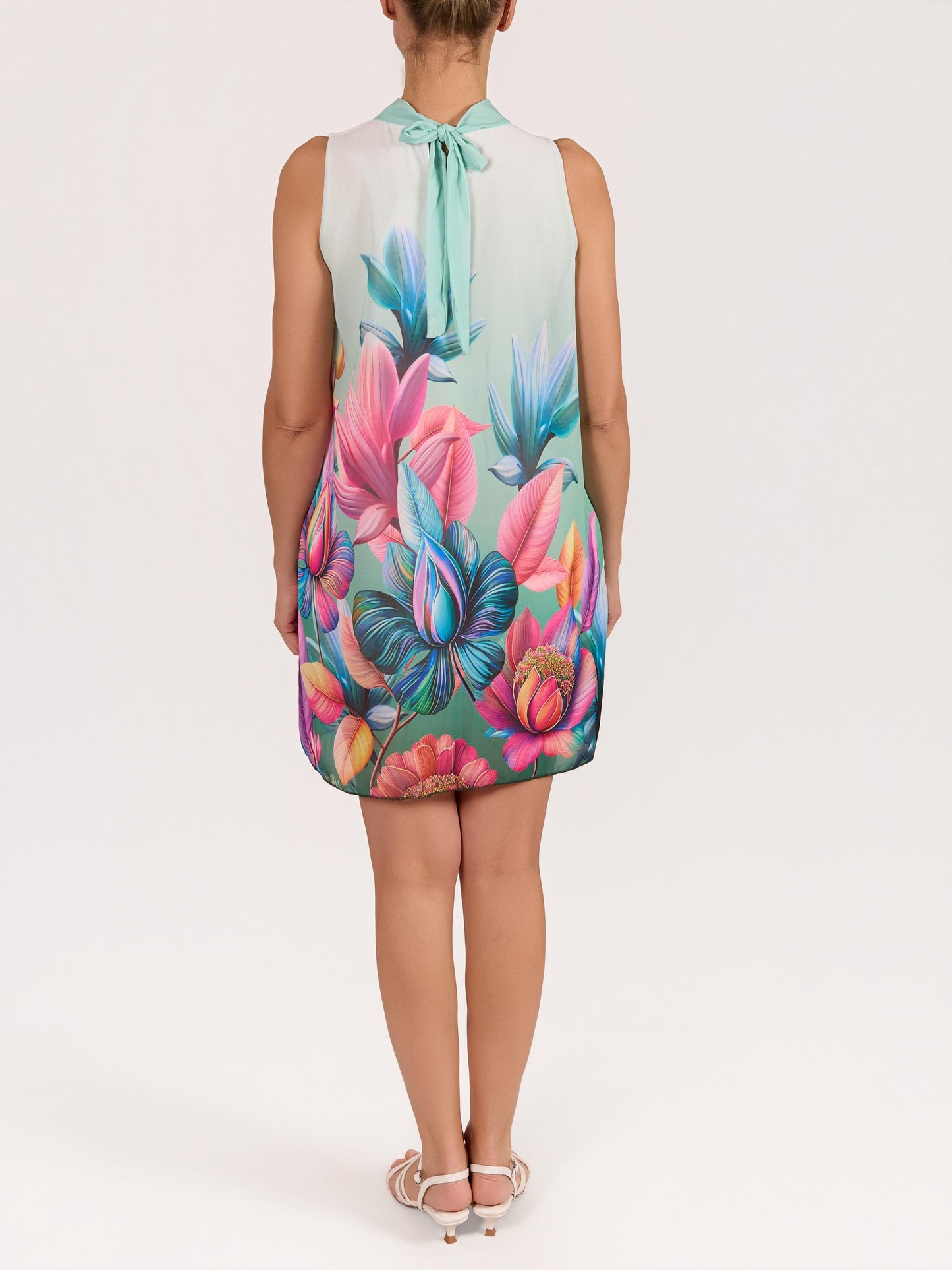 Mint Sleeveless Tie Back Floral Dress
