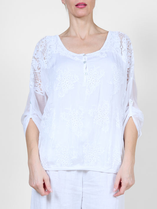 White Long Sleeve Top with Lace Detailing
