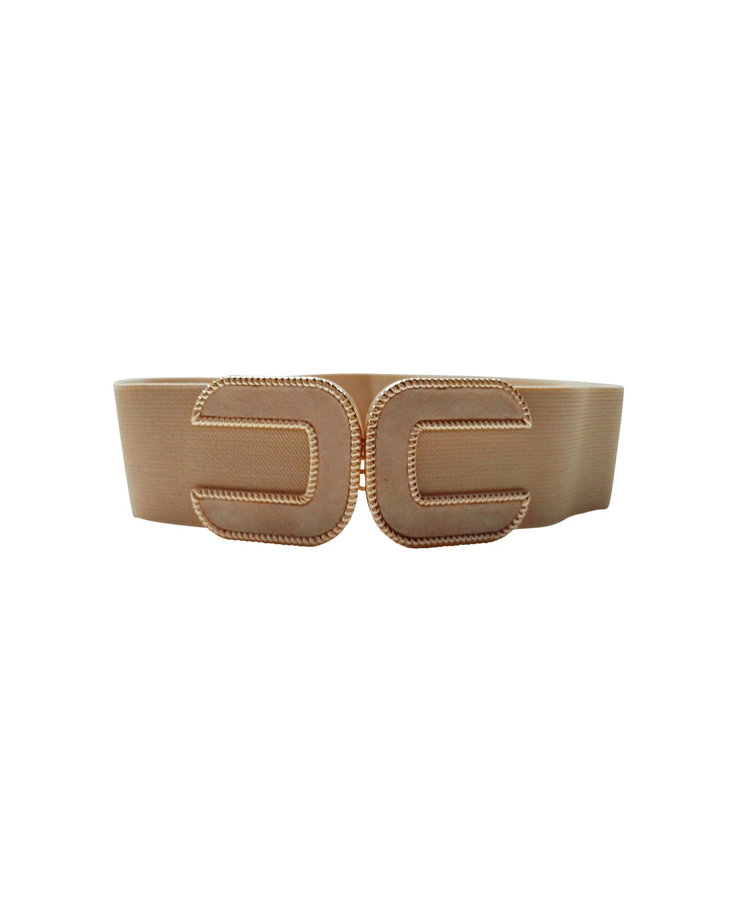 Beige Elastic Belt with Gold Buckle Detailing