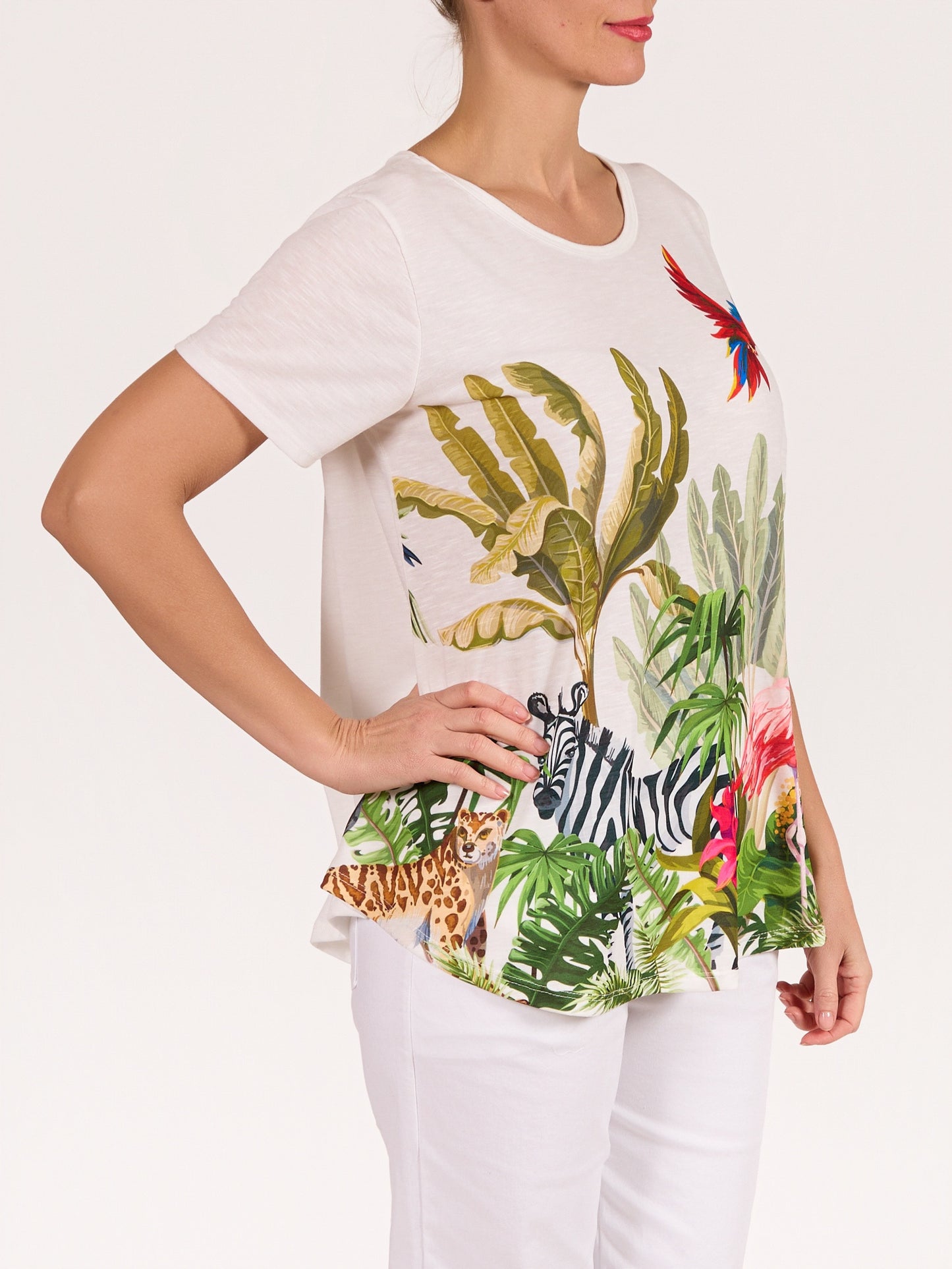 White Round Neck Short Sleeve Flamingo Zebra TShirt