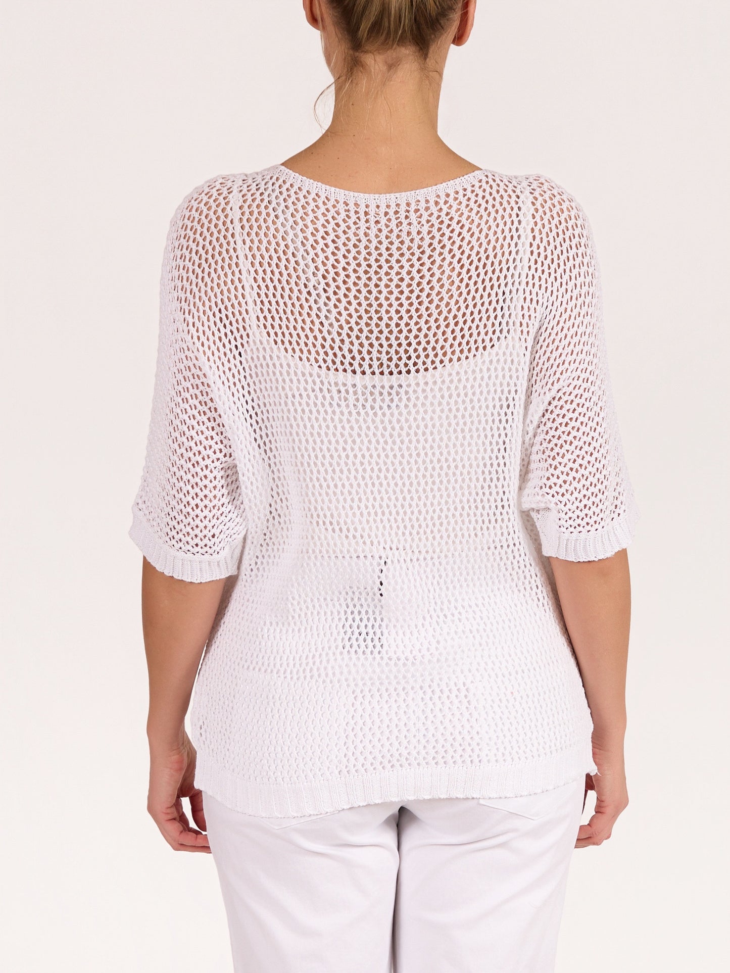 White V Neck Crochet Heart Pullover