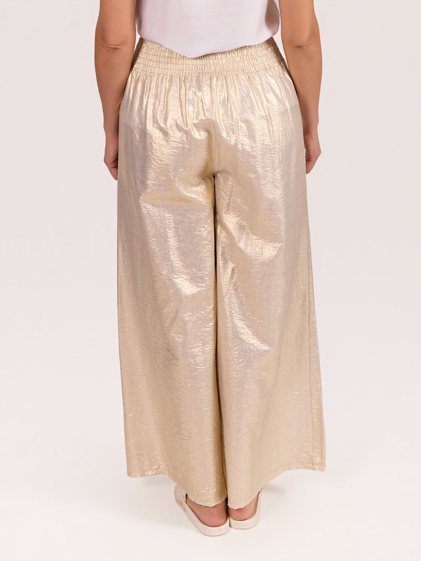 Light Gold Pull On Ruched Foil Pant