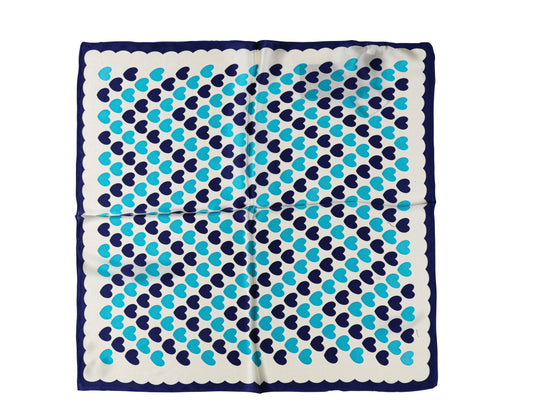 Decorative Heart Print Silk Scarf in Blue