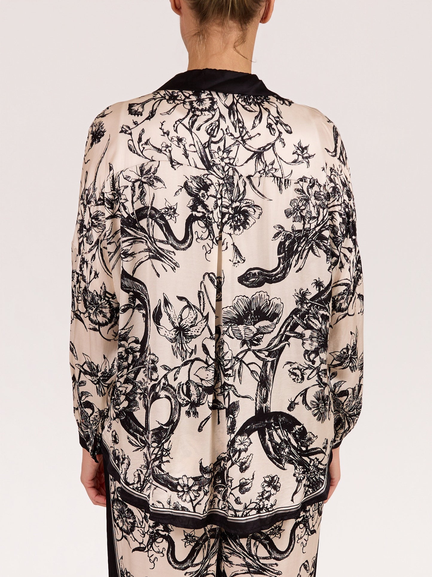 Ivory & Black Botanical Print Button Front Blouse