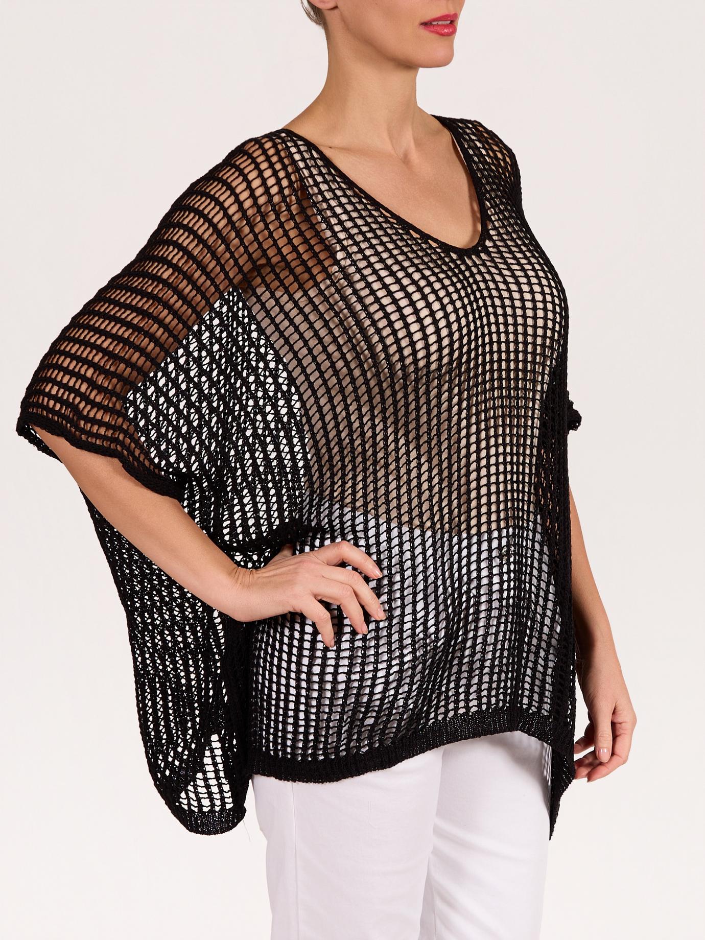 Black Drop Shoulder Mesh Overlay Top