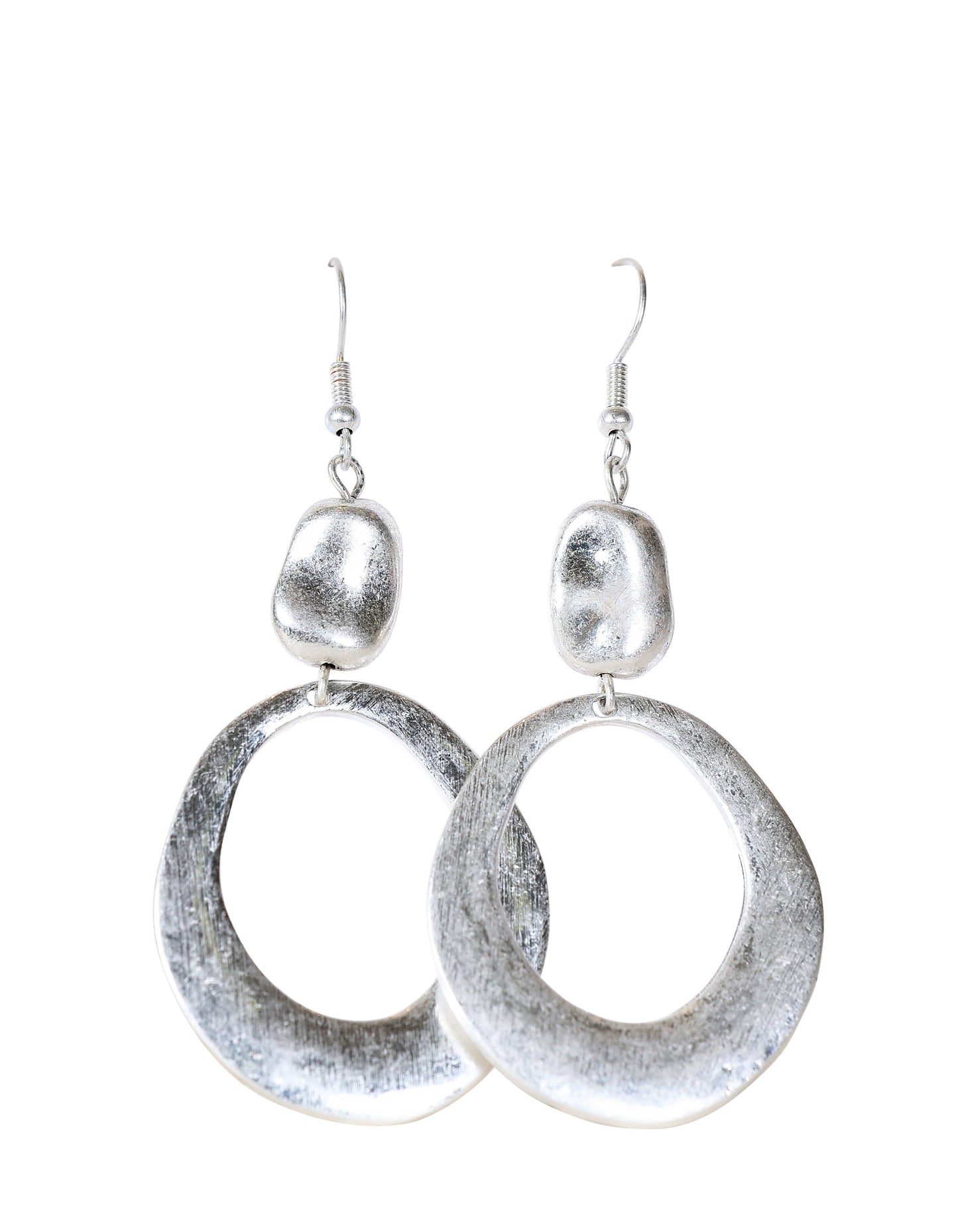 Textured Oval Drop Earrings – Silver