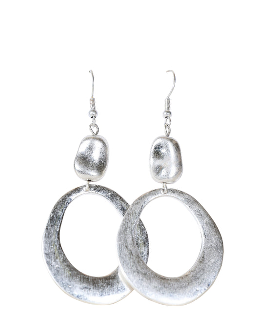 Textured Oval Drop Earrings – Silver