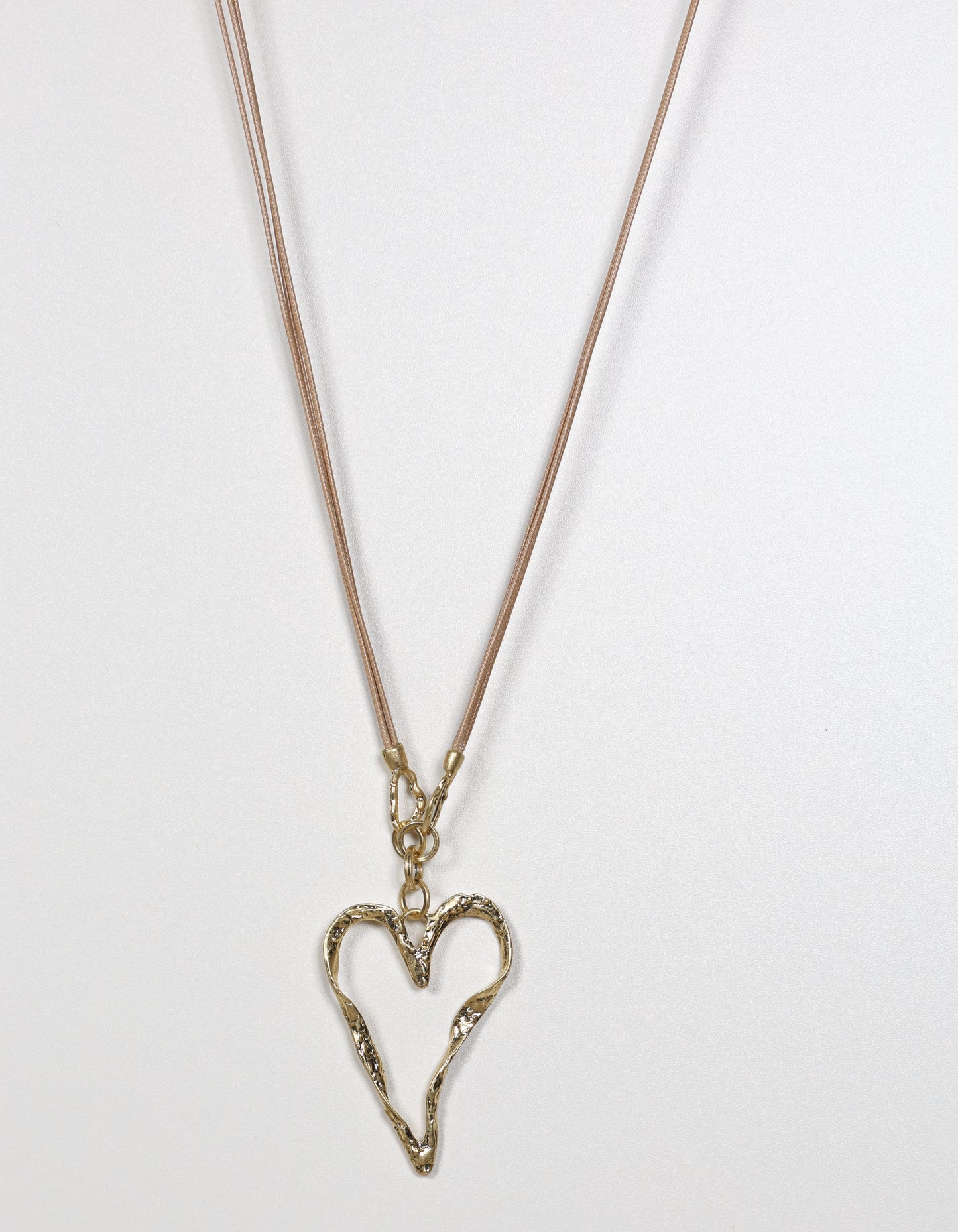 Gold Cord Necklace with Twisted Textured Heart Pendant
