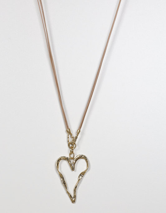 Gold Cord Necklace with Twisted Textured Heart Pendant