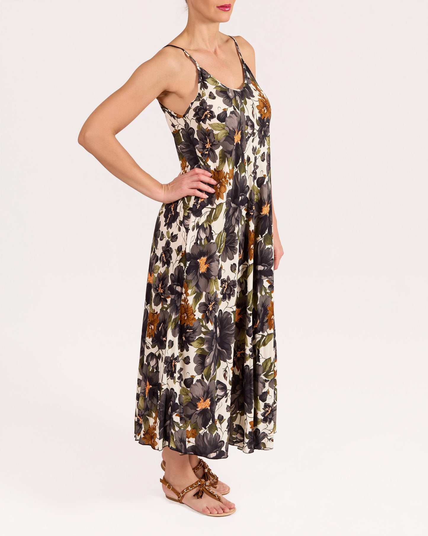 Black Spaghetti Strap Floral Maxi Dress