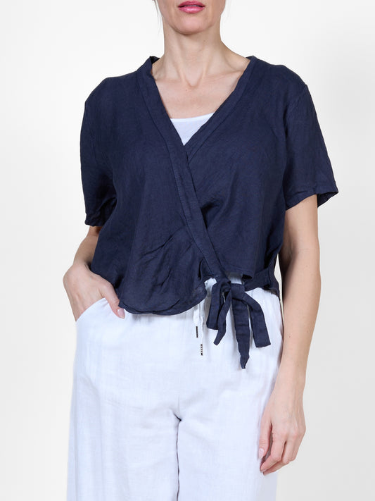 Black Short Sleeve Top with Crisscross Tie Detail