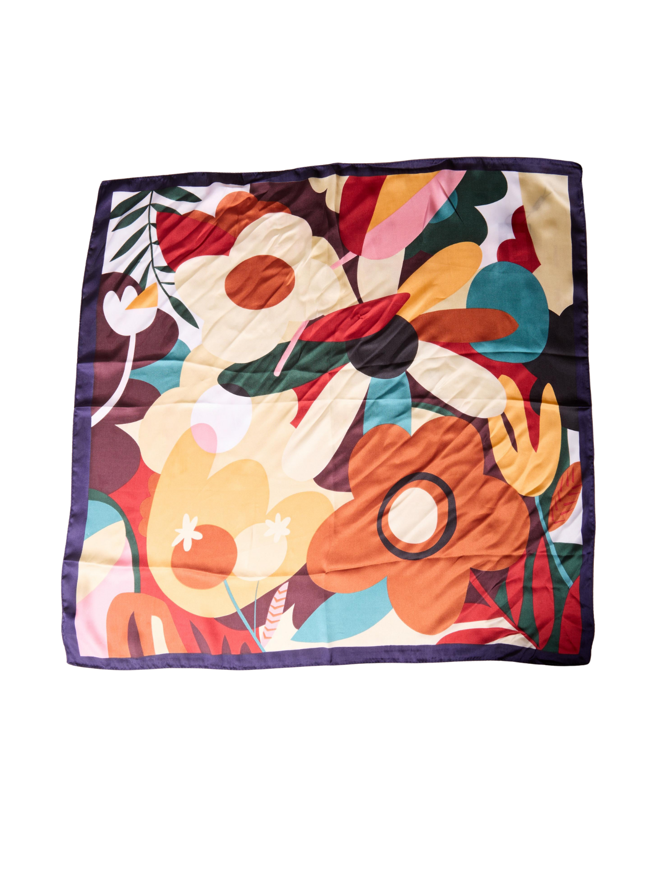 Black Combo Vibrant Abstract Flowers Square Decorative Scarf