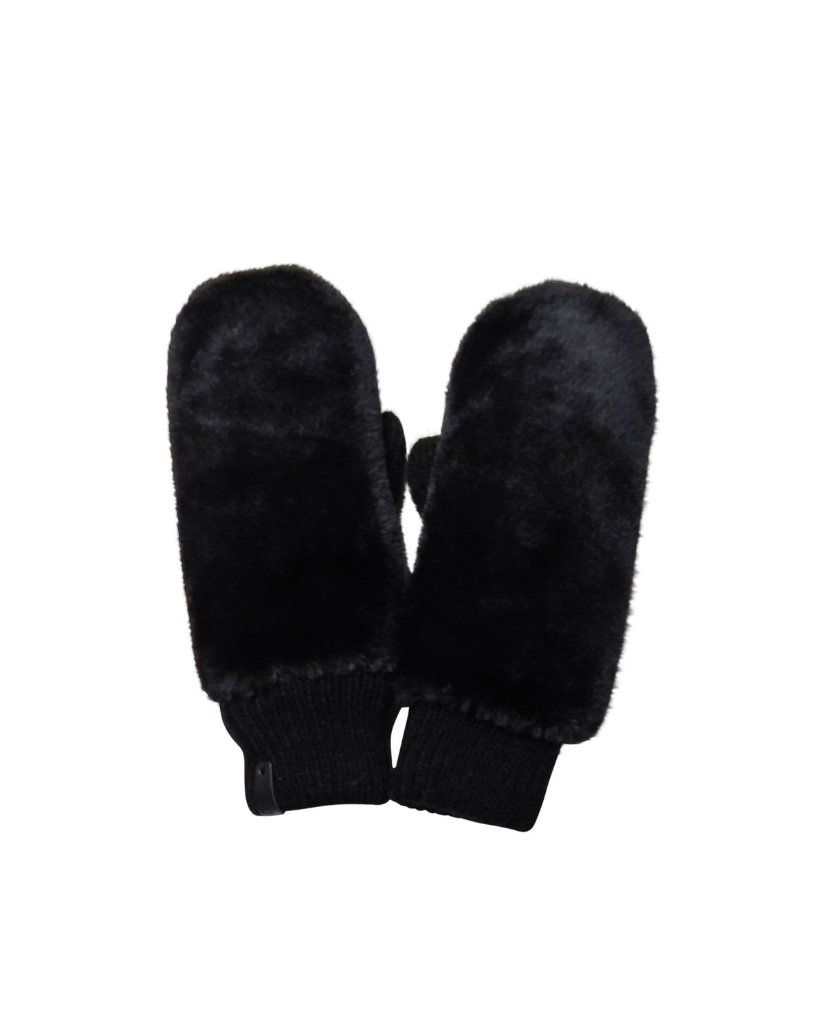 Black Knitted Mittens with Faux Fur