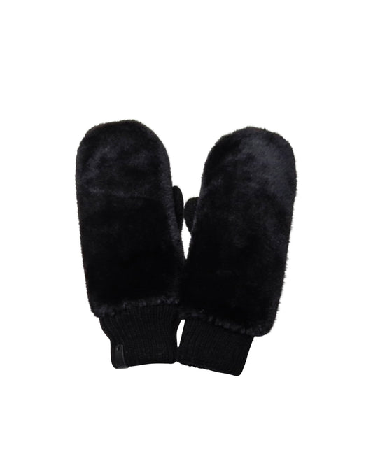 Black Knitted Mittens with Faux Fur