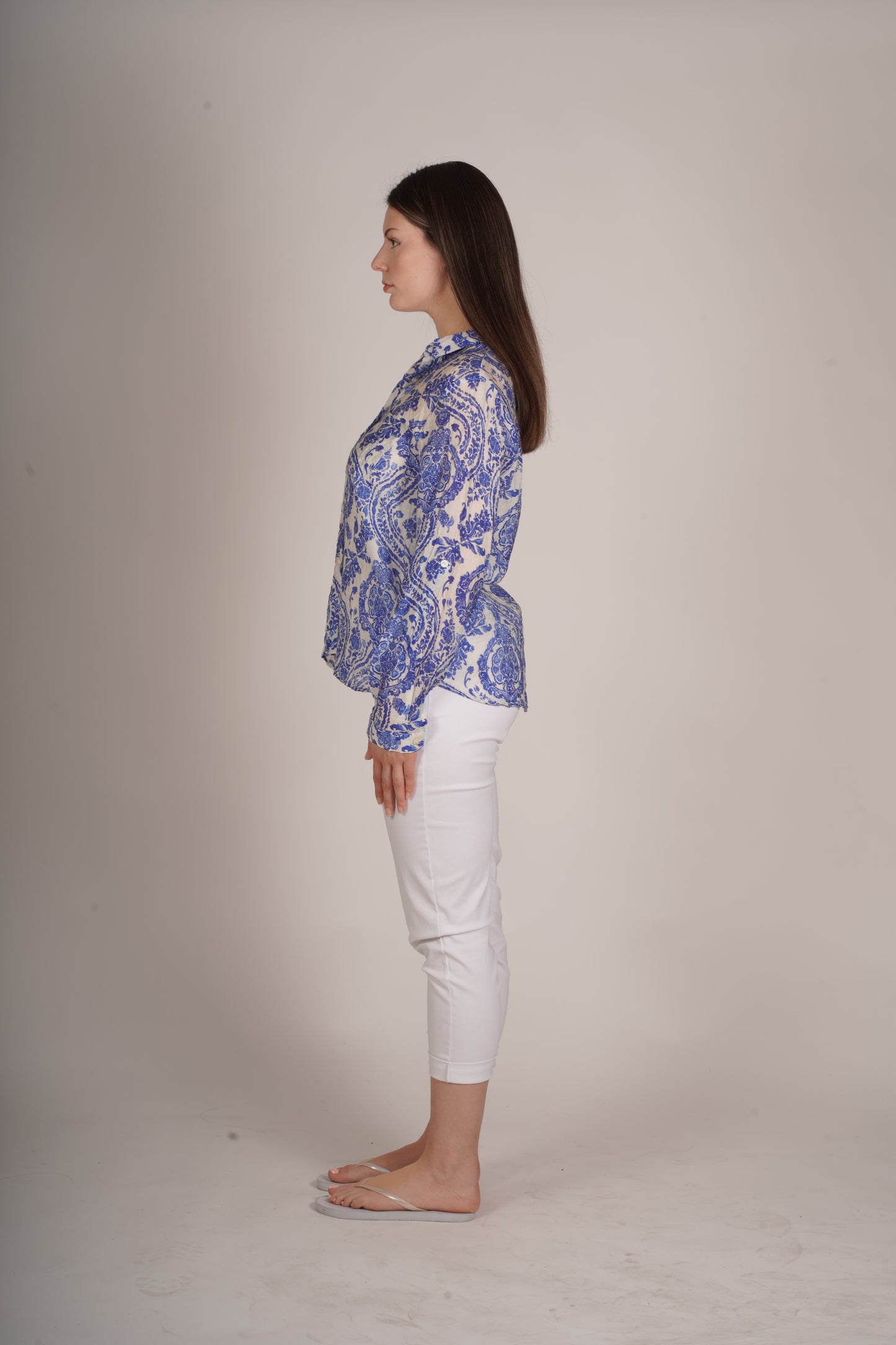 Sapphire Long Sleeve Paisley Monotone Button Front Blouse