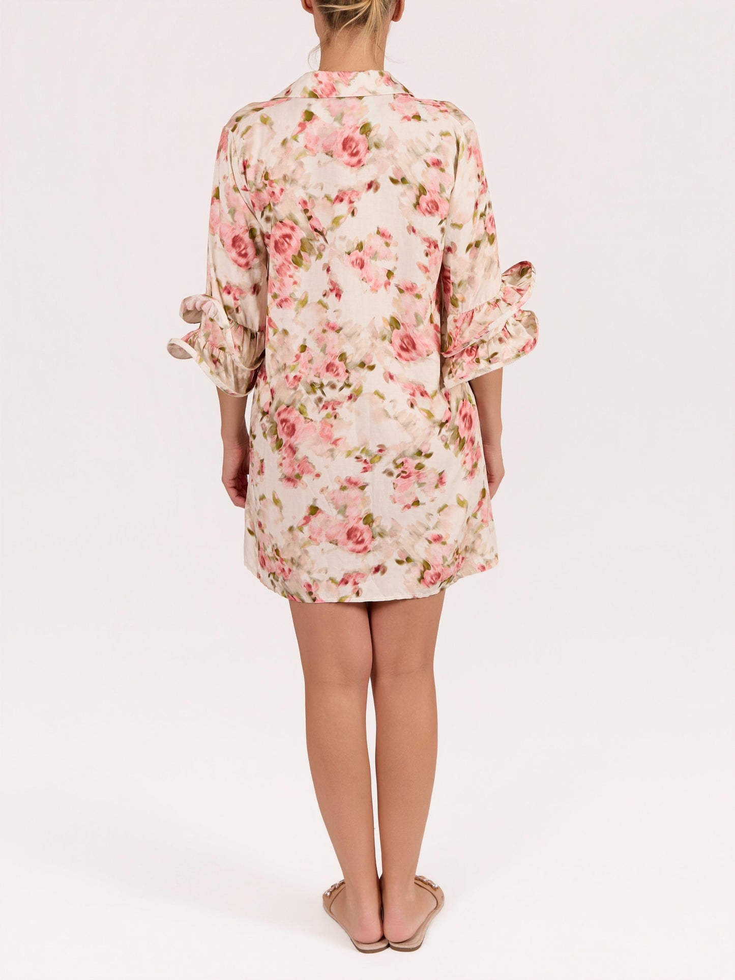 Rose Button Front Novelty Sleeve Floral Print Dress